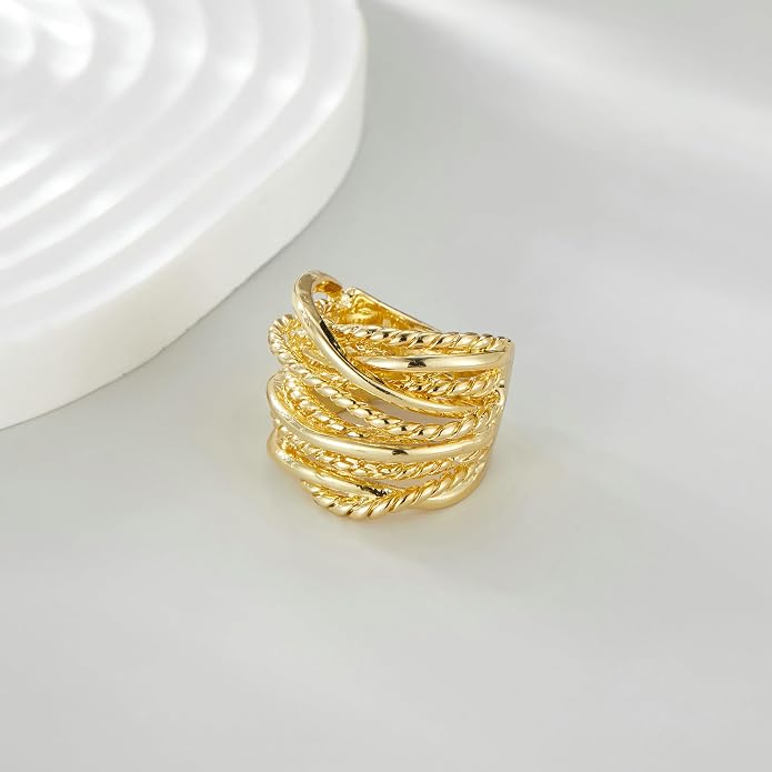 Mytys Wide Band Rings Twisted Rope Ring Two-Tone Mixed Metal Braided Statement Rings Fashion Jewelry for Women