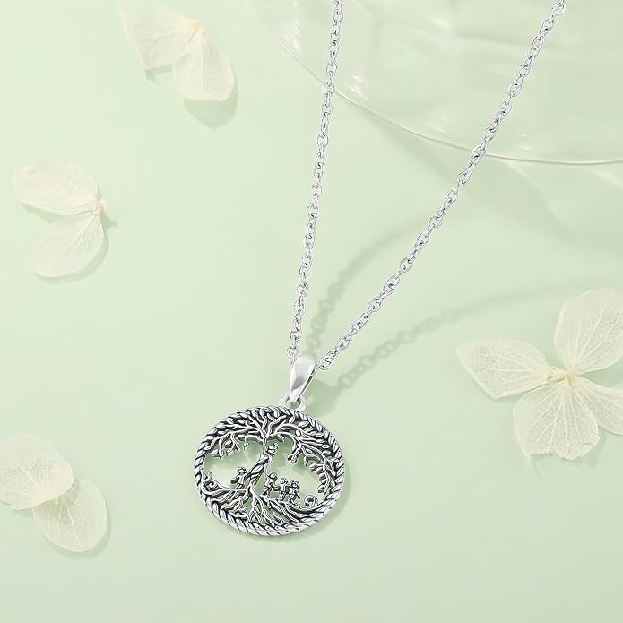 Odinstone Tree of Life Necklace, Sterling Silver Pendant for Women Family Tree Necklaces Jewelry for Mom/Wife/Grandma(With Fine Gift Box)