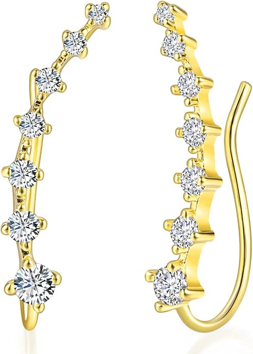 Climber Earrings for Women Ear Crawler Earrings Rose/White/Yellow Gold Plated Cubic Zirconia Birthstone Earring Gifts for Women