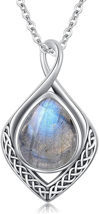 PELOVNY Celtic Knot Necklaces for Women 925 Sterling Silver Gemstone/Birthstone Teardrop Infinity Necklace Irish Celtic Pendant Jewelry Gifts for Mom Daughter Wife