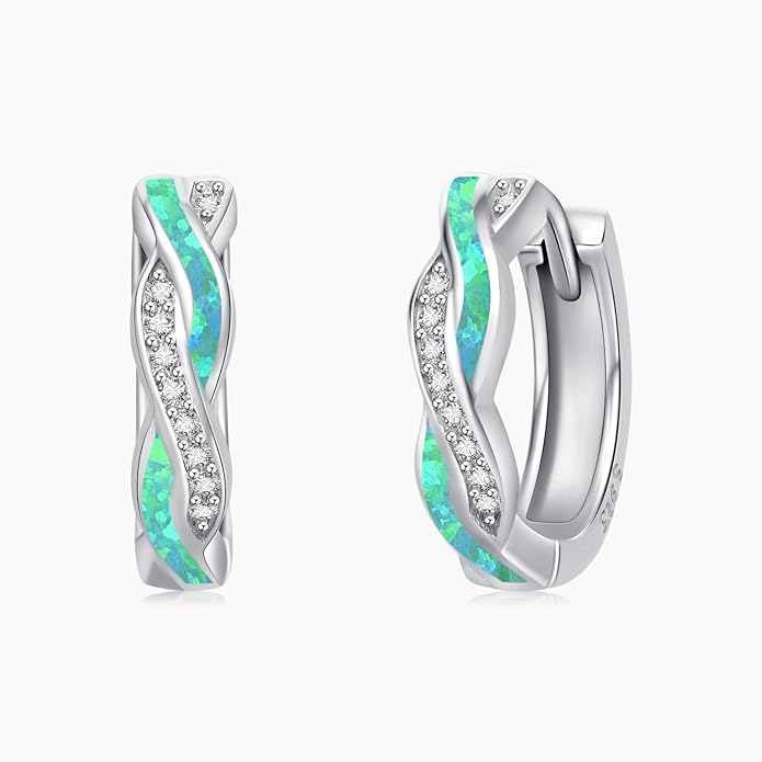 Midir&Etain Opal Hoop Earrings 925 Sterling Silver Huggie Earrings Hypoallergenic Cartilage Hoops Opal Jewelry Gifts for Women