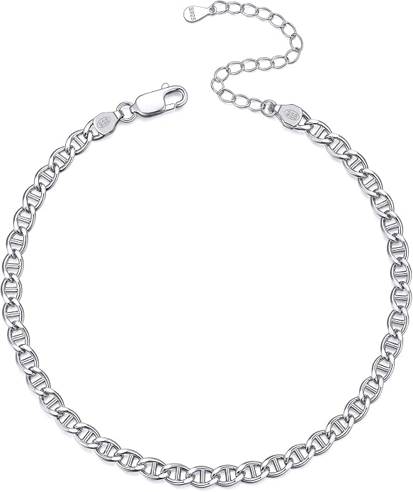 ChicSilver 925 Sterling Silver Ankle Bracelet for Women, Simple Cuban Link/Figaro/Twist Rope Chain Anklets for Beach Party(with Gift Box)
