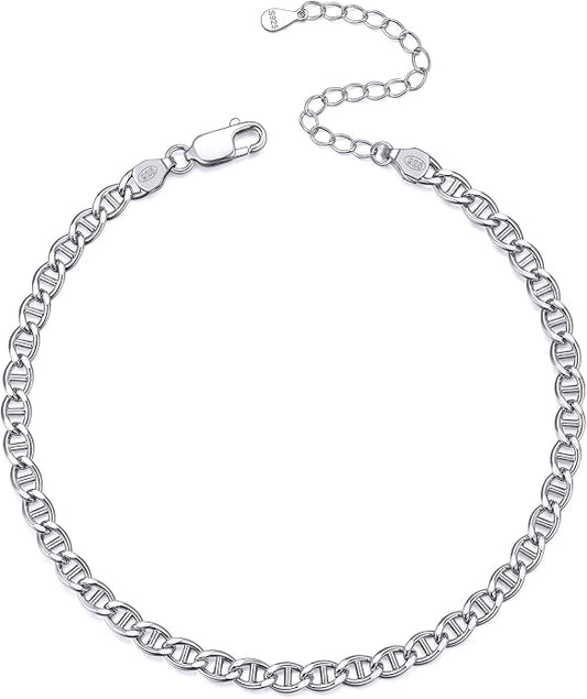 ChicSilver 925 Sterling Silver Ankle Bracelet for Women, Simple Cuban Link/Figaro/Twist Rope Chain Anklets for Beach Party(with Gift Box)