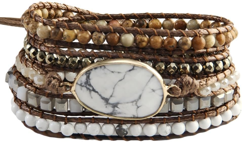 Women Wrap Bracelet Boho Natural Jasper Crystal Stone Beads Strand Bracelets