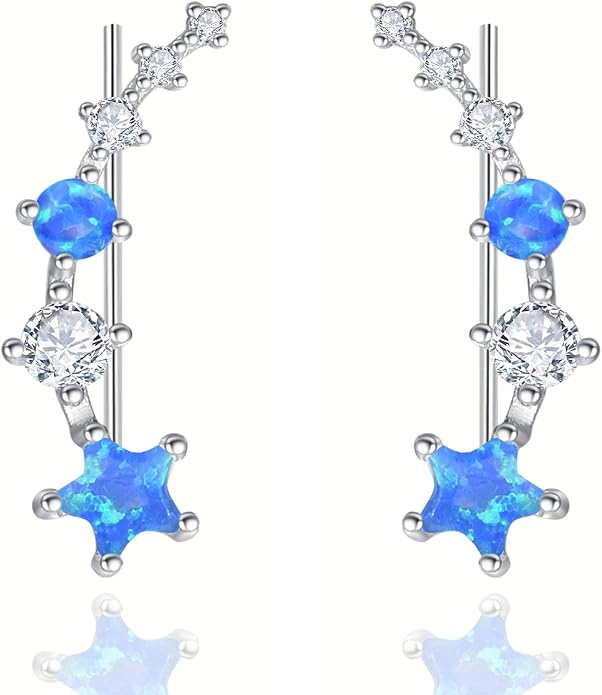 Dreamboat Star Ear Climbers Earrings for Women 925 Sterling Silver Star Ear Cuffs Crawler Earring Cubic Zirconia Climbing Jewelry Wedding Birthday Gifts