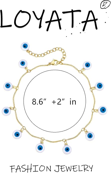 LOYATA Dainty Ankle Bracelet,14K Gold Plated Tiny Bead Anklet Dainty White Cubic Zirconia Cross Tassel Foot Chain Cute Lucky Moon Evil Eye Foot Jewelry Boho Anklets for Women
