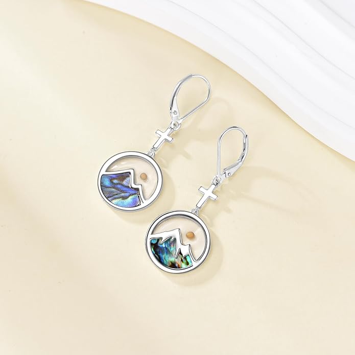 AOBOCO Mustard Seed Earrings for Women Sterling Silver Mountain Cross Earrings Dangle Christian Religion Jewelry Mothers Day Birthday for Mom Wife Friends