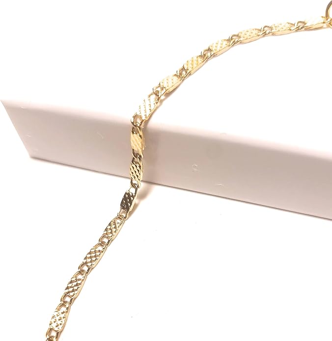Plus Size Ankle Bracelet Chain Embossed Pattern Link 12 Inch Anklet XL Gift Boxed Gold Plated Brass