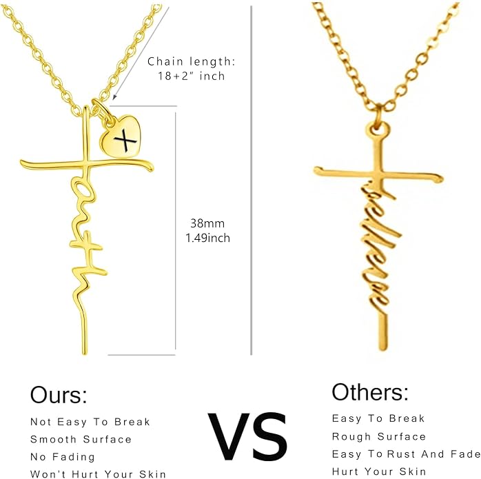 PRAYMOS Faith Cross Necklace for Women 925 Sterling Silver Pendant Necklace With Birthstone Initial Christian Religious Confirmation Baptism Mothers Day Gifts