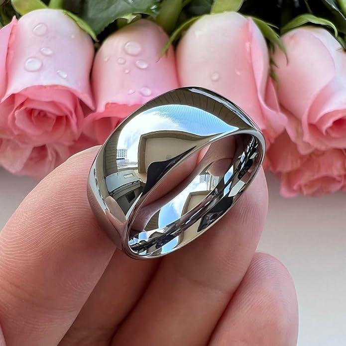 TUTISS 4mm 6mm 8mm 10mm Silver/Gold/White Tungsten Rings for Men Women Couple Fashion Jewelry Anniversary Engagement Wedding Bands Domed Polished I Love You Engraved Comfort Fit
