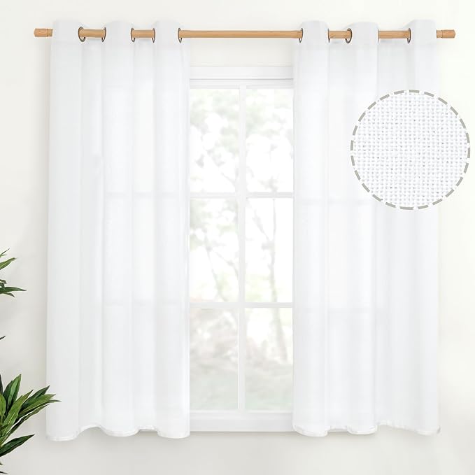YoungsTex Linen White Curtains 54 Inch Length, Light Filtering Drapes with Bronze Grommet Privacy for Bedroom Living Room Window, 42 X 54 Inch, 2 Panels