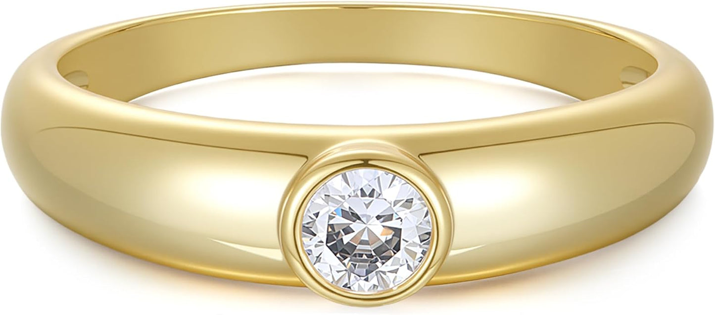 espere 14K Gold Thin Dome Ring for Women | Gold Pinky Ring Minimalist Signet Ring