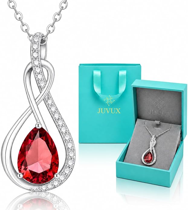 Birthstone Necklaces for Women Mothers - 925 Sterling Silver Dainty Infinity Cubic Zirconia Pendant Necklace Anniversary Birthday Christmas Gifts for Her Wife Mom Lady Daughter, Adjustable Chain