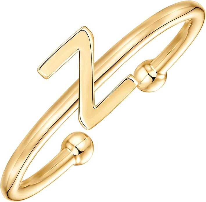 PAVOI 14K Gold Plated Initial Letter Adjustable Ring for Women - Thin Initial Band - Dainty Fashion Jewelry Gifts
