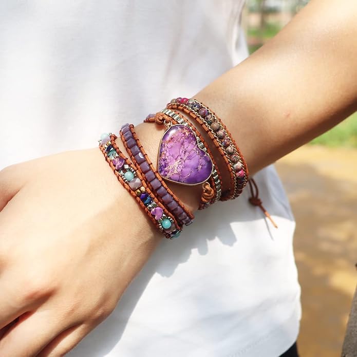 YGLINE Natural Stone Bracelet 3 Wraps Bracelet Handmade Boho Bracelet for Women Bracelet