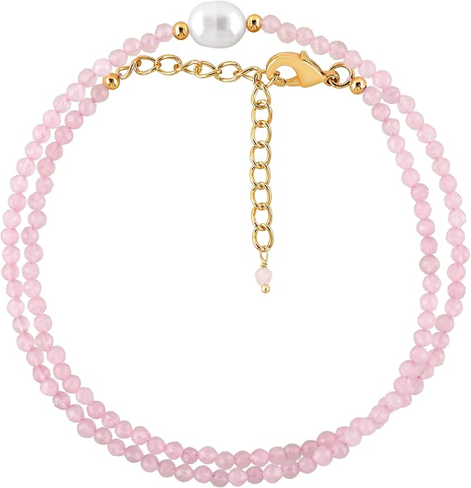 InfinityGemsArt Gemstone Gold Necklace For Women, Birthstone Natural Crystal Stone With Freshwater Pearl Beaded Jewelry, Gold Plated 18 Inch Chain