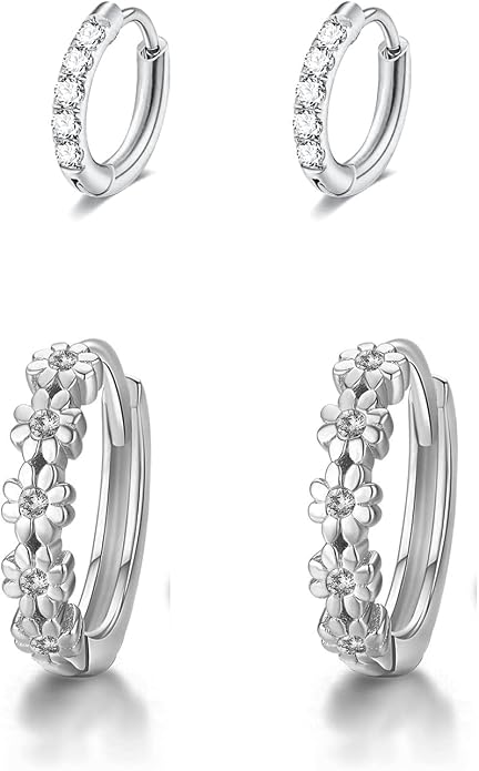 CiNily Small Hoop Earrings for Women Girls Flower Cubic Zirconia Huggie Earrings Hypoallergenic 14K Yellow Gold Plated Cartilage Earrings