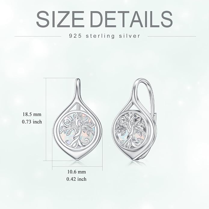 WINNICACA Leverback Earrings for Women 925 Sterling Silver Tree of Life Earrings Dangle Drop Turquoise Moonstone Moss Agate Heart Jewelry Gifts for Women Her Wife Anniversary Birthday Gifts