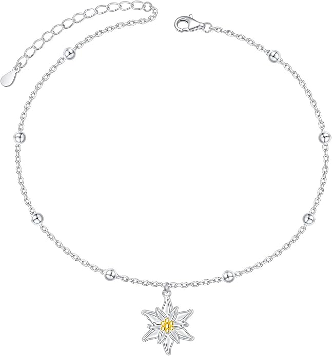 FLYOW S925 Sterling Silver Anklet for Women Summer Boho Beach Charm Adjustable Foot Ankle Bracelet Jewelry Birthday Gift
