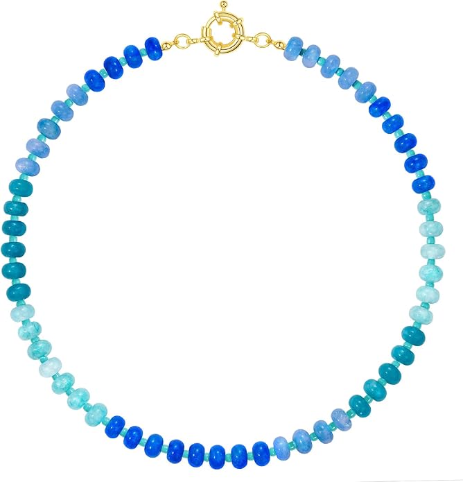 KELORIS PATH Beaded Gemstone Necklaces for Women, Boho Colorful Bead Choker Necklace, Natural Stone Handmade Summer Jewelry for Beach