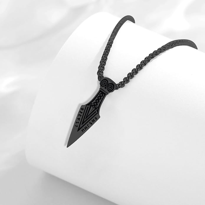 Viking Arrowhead Necklace for Men and Women, 925 Sterling Silver Viking Necklace with Rune Gungnir Spear Arrow head Pendant Jewelry Gifts
