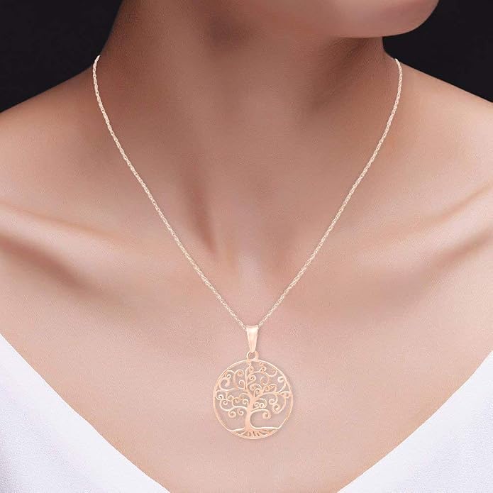 Jewel Zone US Tree of Life Filigree Pendant Necklace 14k Gold Over Sterling Silver