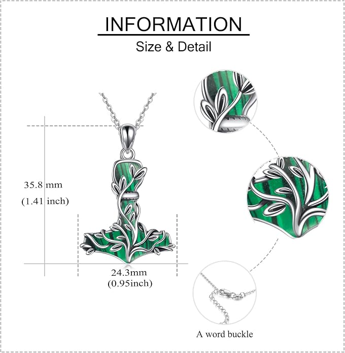 Thor Hammer Necklace 925 Sterling Silver Mjolnir Tree of Life Pendant Necklace Viking Vegvisir Jewelry for Women wife Mom