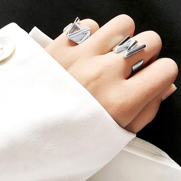 KeyStyle Bold Initial Letter Rings Adjustable, GoldChic Jewelry Women Gold Statement Ring Personalized Engraved Women’s Open Signet Ring for Party (Gold, White Gold, Black)
