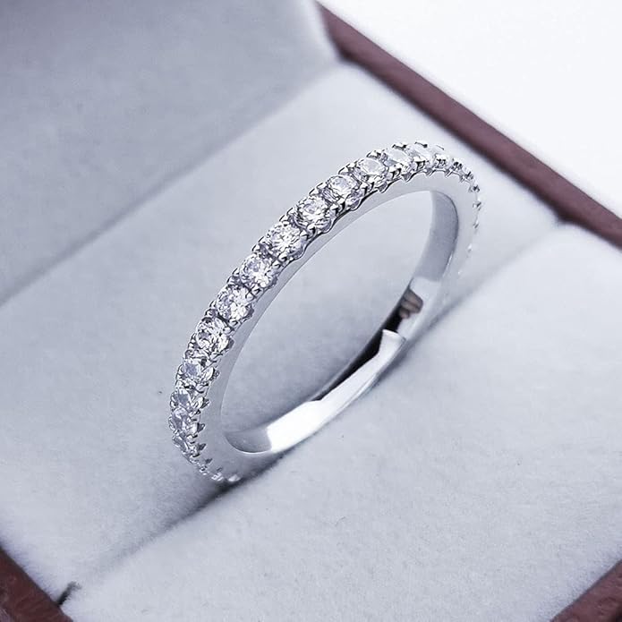 Bo.Dream 1.5mm/2.2mm/3mm Round Cubic Zirconia CZ Full/Half Eternity Rings Wedding Band Sterling Silver