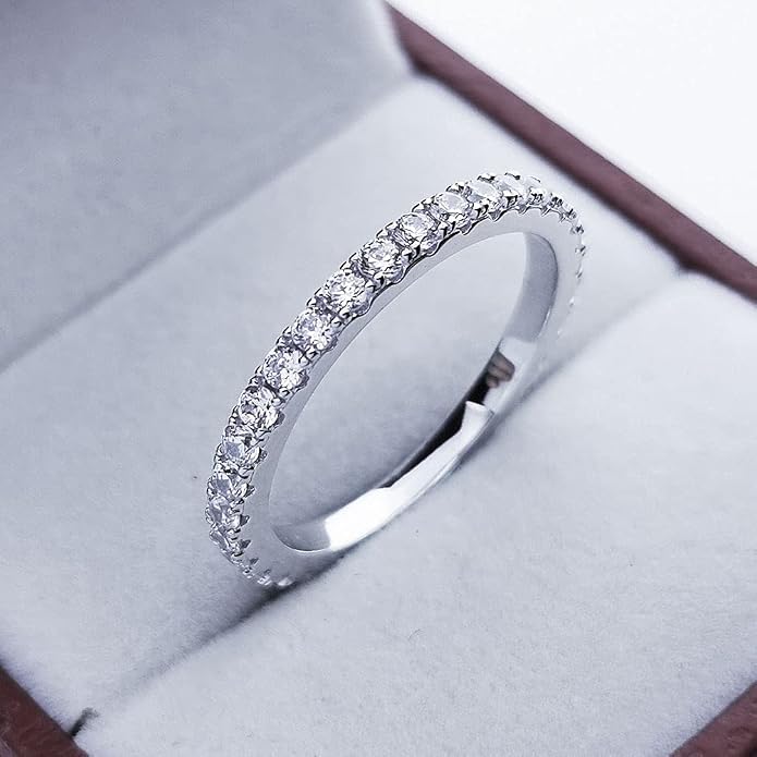 Bo.Dream 1.5mm/2.2mm/3mm Round Cubic Zirconia CZ Full/Half Eternity Rings Wedding Band Sterling Silver
