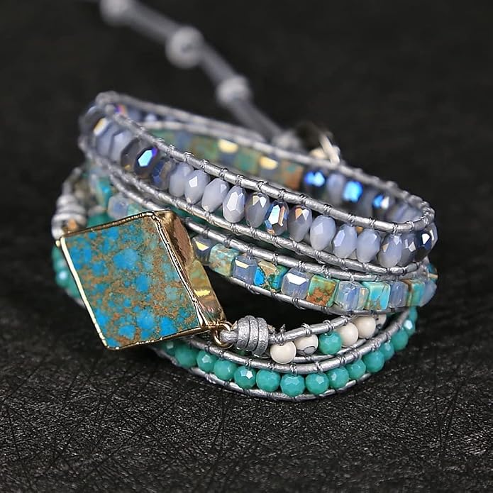 Boho Wrap Bracelet for Women, Handmade Natural Imperial Jasper Multi-Layer Stone Beaded Bracelet, Bohemian Healing Crystal Stone Jewelry Gifts