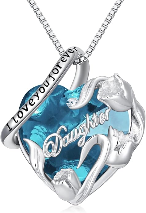 PROESS S925 Sterling Silver Daughter Heart Pendant Necklace from Dad Mom I Love You Forever Jewelry