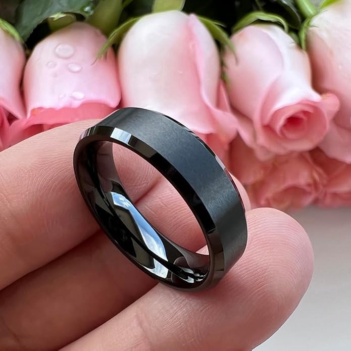 TUTISS 6mm 8mm Tungsten Rings for Men Women Fashion Engagement Wedding Bands Matte Finish Beveled Edges Comfort Fit
