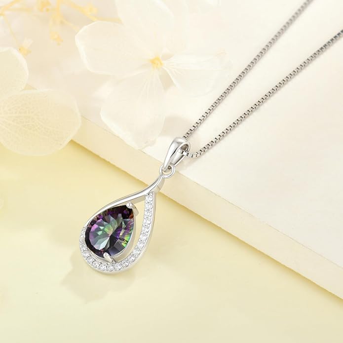 Teardrop Birthstone Necklace for Women 925 Sterling Silver White/Yellow Gold Plated Cubic Zirconia Pendant Necklace Jewelry for Her