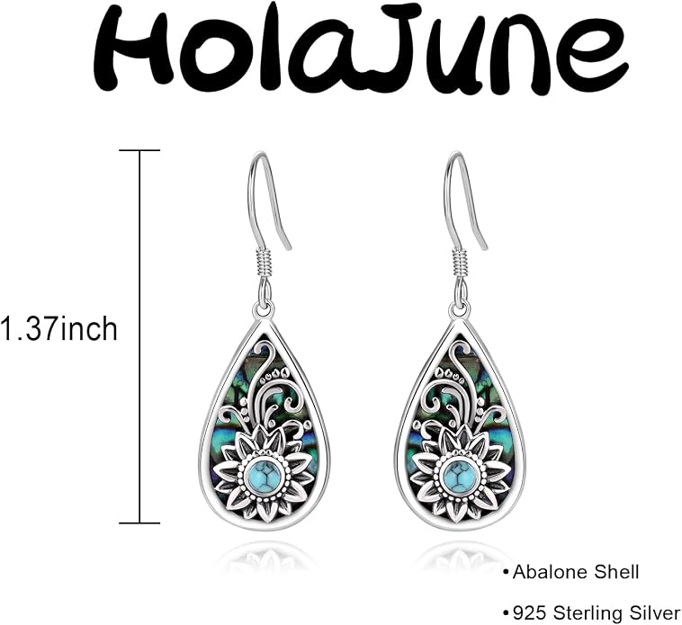 Sterling Silver Abalone Shell Filigree Dangle Drop Earrings Bohemia Jewelry Gift for Women Mother Mom