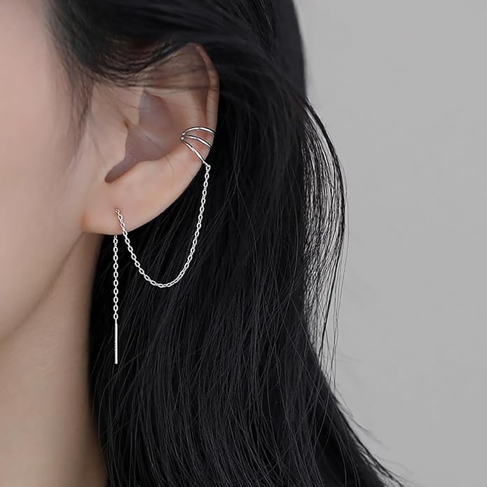 SLUYNZ 925 Sterling Silver Ear Cuff Earrings Chain for Women Crawler Earrings Wrap Helix Climber Earrings