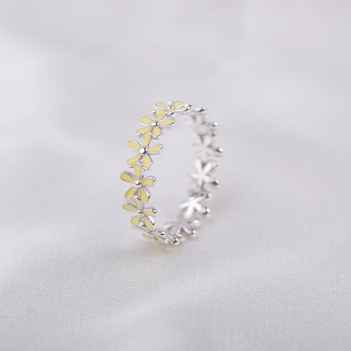 925 Sterling Silver Dainty Daisy Butterfly Paw Heart Eternity Rings Blue Flower Finger Rings for Women Stacking Promise Rings Gift Jewelry