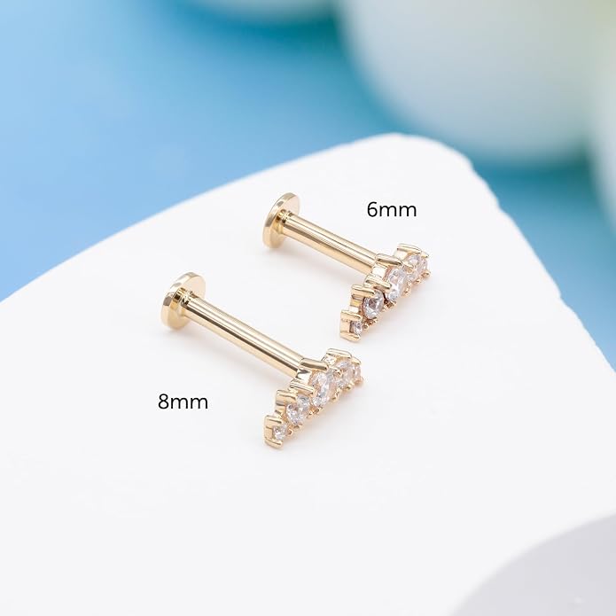 14K Yellow/White Gold Flat Back Stud Earring 1 Pcs, 16G Threadless Cartilage Earrings Top Push in Tragus Helix Conch Earrings Labret Piercing Jewelry