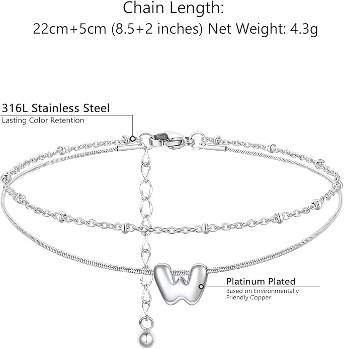 ChainsProMax Initial Ankle Bracelets for Women, Waterproof Anklets Bracelet Adjustable Summer Beach Women Foot Jewelry, Stainless Steel/Gold Plated-Send Gift Box/Letter A-Z