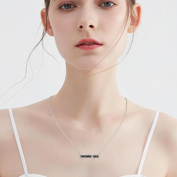 Bar Opal Leaf Necklace For Women S925 Sterling Silver White Opal Pendant with Leaf Charm Bar Pendant Jewelry Gift For Mom Daughter Wife