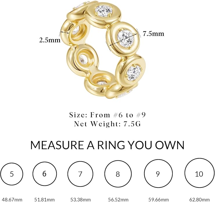 KissYan Band Ring for Women, 14K Gold Plate Dainty Pave Pear or Circle CZ Eternity Thick Chunky Engagement Statement Ring Valentine Fashion Gifts