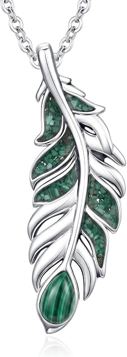 Feather Necklace White Gold Boho Jewelry Nature Inspired Statement Birthstone Pendant Gifts for Women