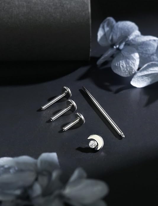 16G Astm F136 Titanium Internal Thread Flat Back Earrings Nose Studs Tragus Forward Helix Conch Cartilage Lobe Earrings Stud Medusa Labret Monroe Lip Ring Piercing Jewelry For Women Men