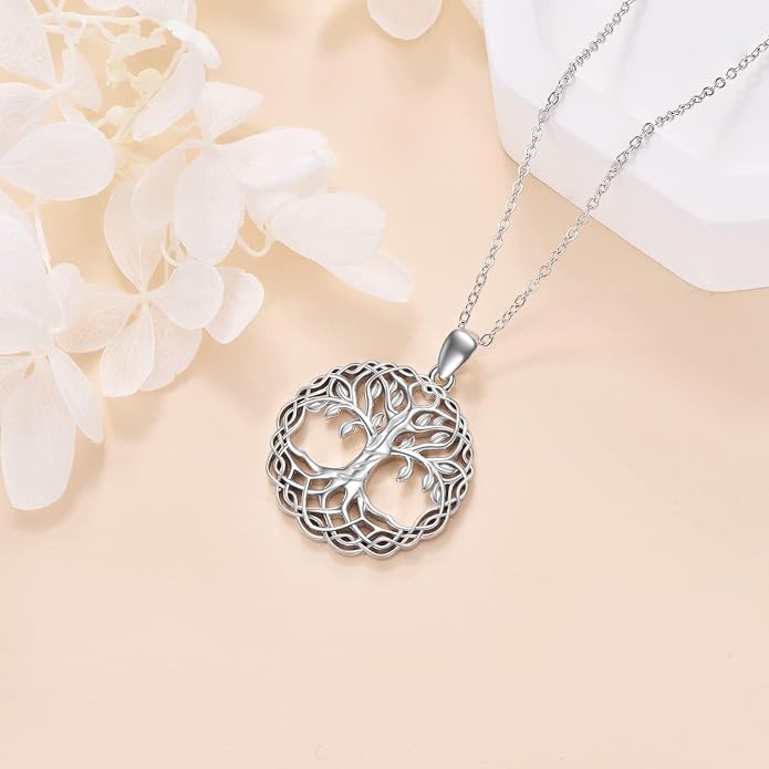 VONALA Tree of Life Necklace 925 Sterling Silver Filigree Pendant Tree Necklace Celtic Knot Family Tree Jewelry Birthday Christmas Gifts for Mom Wife Her