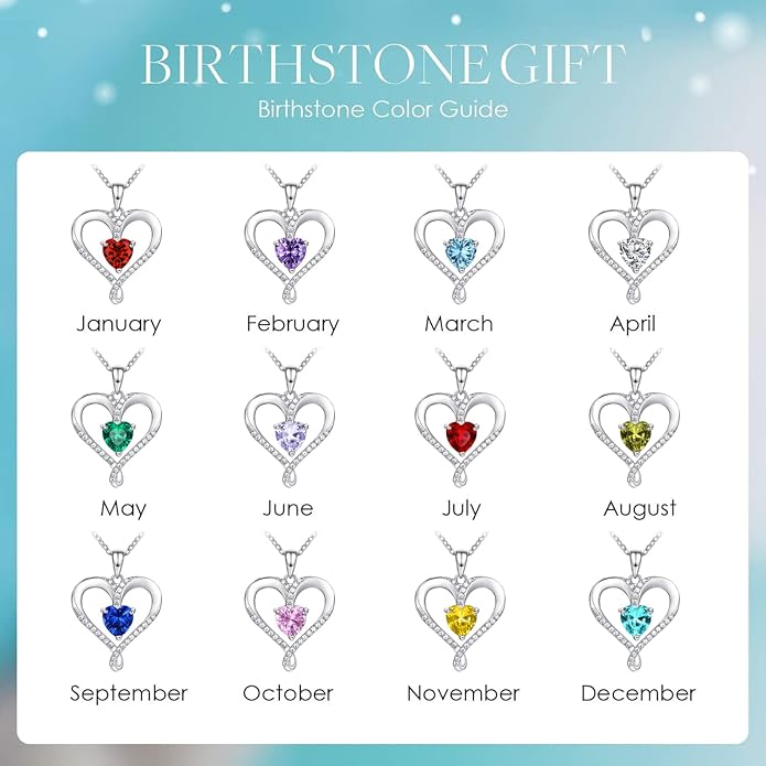 Birthstone Necklace for Women, 18K White Gold Heart Necklace Filled 925 Sterling Silver, Diamond Womens Jewelry Christmas Gifts for Women Wife