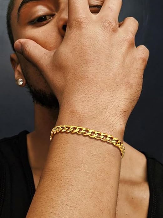 U7 Link Bracelets for Men, Cuban Link/Rope/Watch Band Solid Bracelet, Silver Black Gold Color Wrist Bracelet 3/6/9/12/15mm Width, 6.5/7.5/8.3 Inch Length, Hand Chain Jewelry for Mens Women