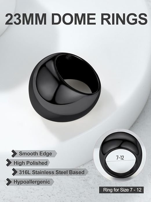 GOLDCHIC JEWELRY Chunky Dome Ring for Women, Stainless Steel Bold Stacking Croissant Statement Ring For Men (Size 7-12, Custom)