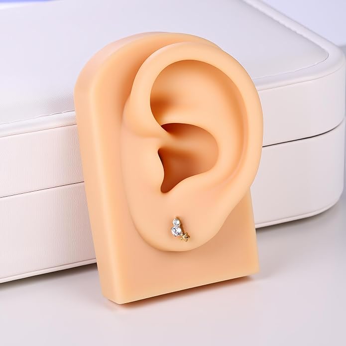 G23 Titanium 18K Gold Filled 16G Cartilage Earring 3PCS | Flat Back, 6mm 8mm, Conch Helix Tragus Lobe, Stud Labret Piercing Jewelry, For Women
