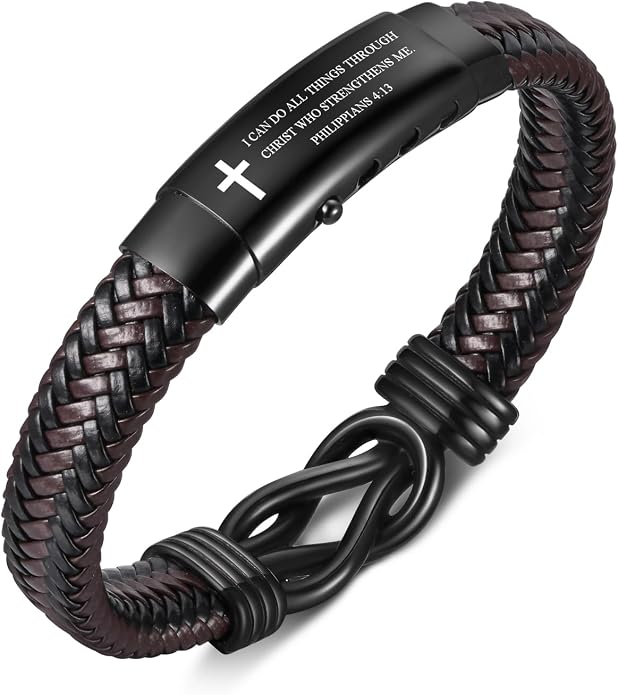 VNOX Men's Inspirational Mantra Engarved Handmade Braided Leather Adjustable Cuff Bangle Bracelet Encouragement Motivational Gift for Men