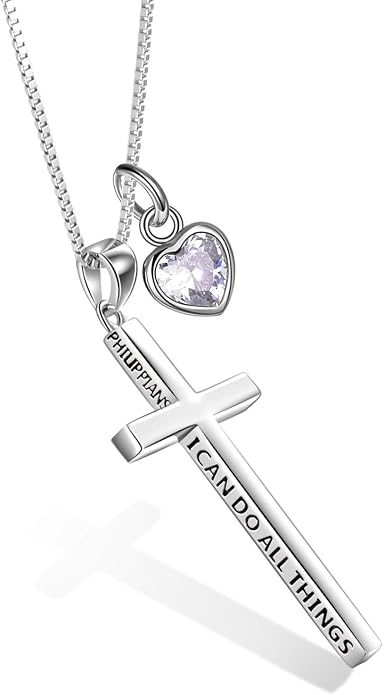 POPLYKE Cross Necklace 925 Sterling Silver Philippians 4:13 I Can Do All The Things Inspirational Necklace Gifts for Women Men 20+2''